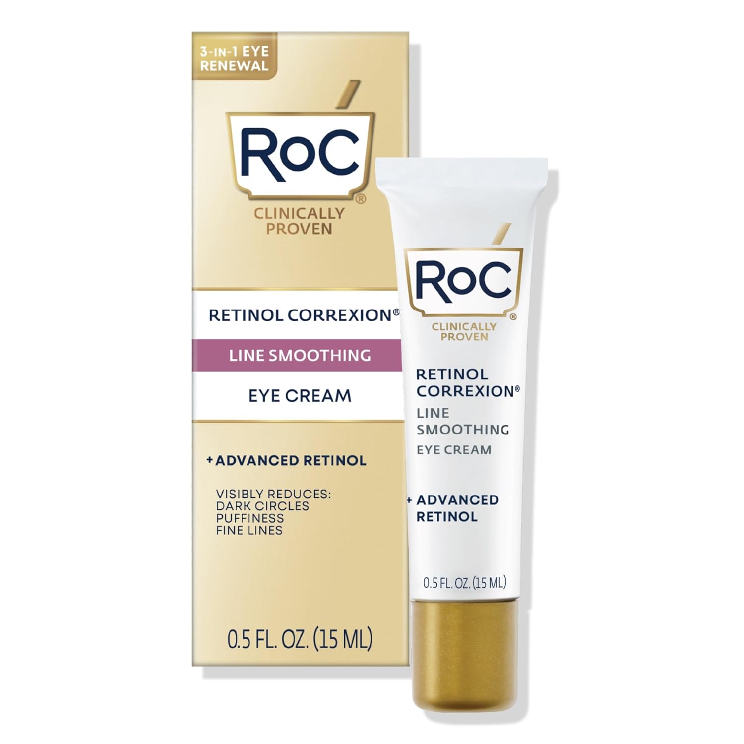 RoC Retinol Correxion Under Eye Cream for Dark Circles & Puffiness, Daily Wrinkle Cream