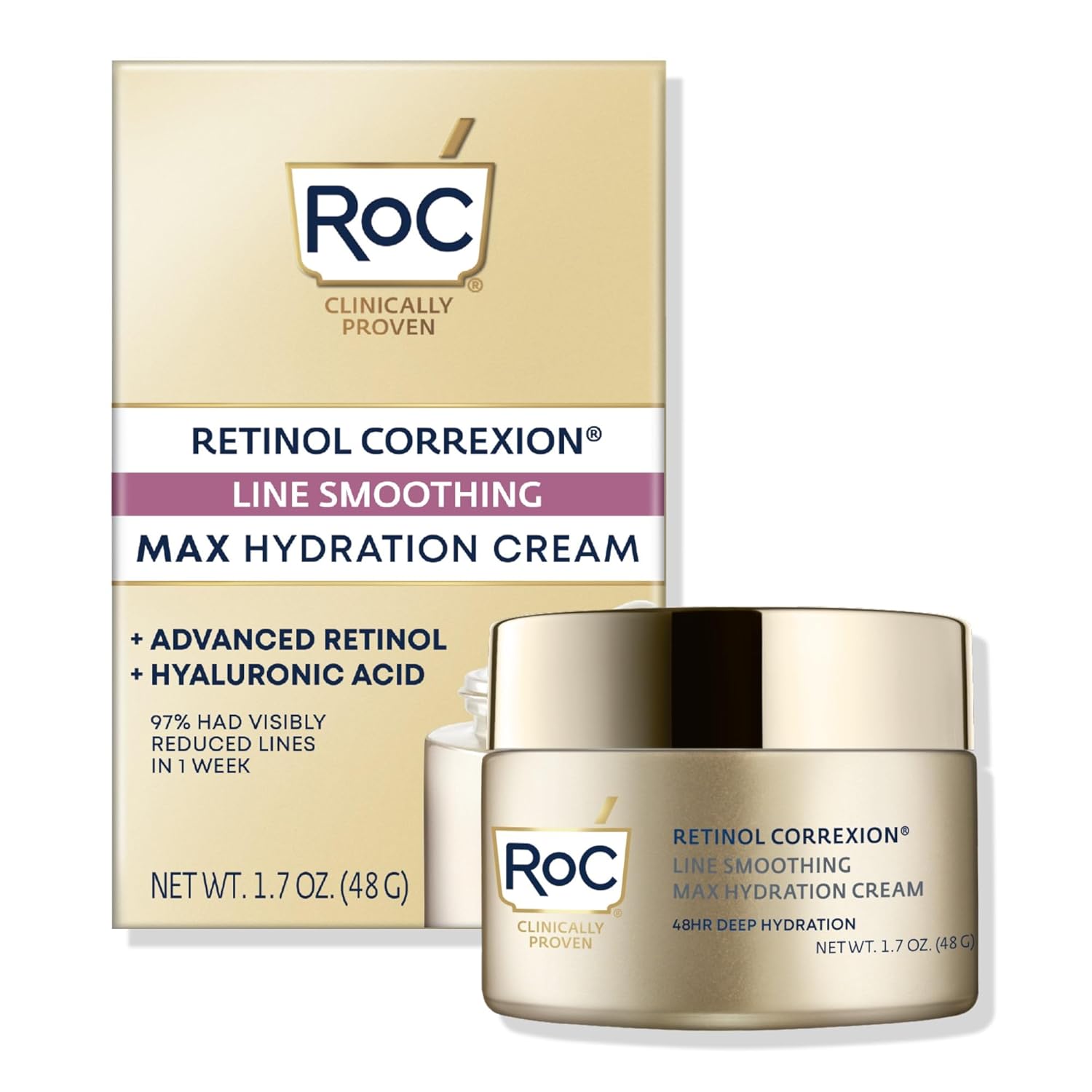 RoC Retinol Correxion Max Daily Hydration Anti-Aging Face Moisturizer with Hyaluronic Acid, Oil Free Skin Care Cream for Fine Lines